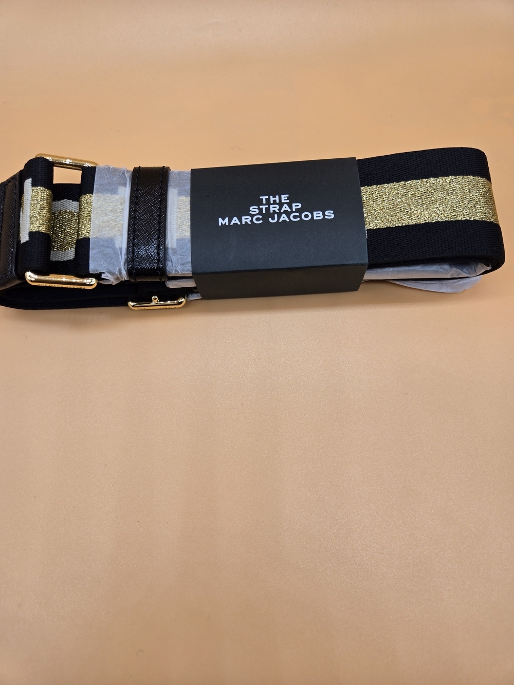 Marc Jacobs Black and Gold Glitter Webbing Shoulder Strap
